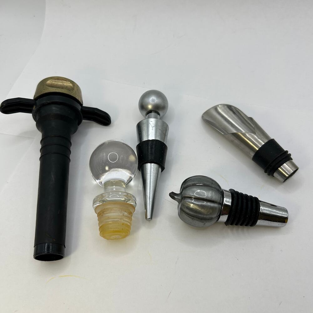 Lot of 5 Bottle Stoppers Glass Pumpkin Spout Stainless As Pictured Glass Stopper